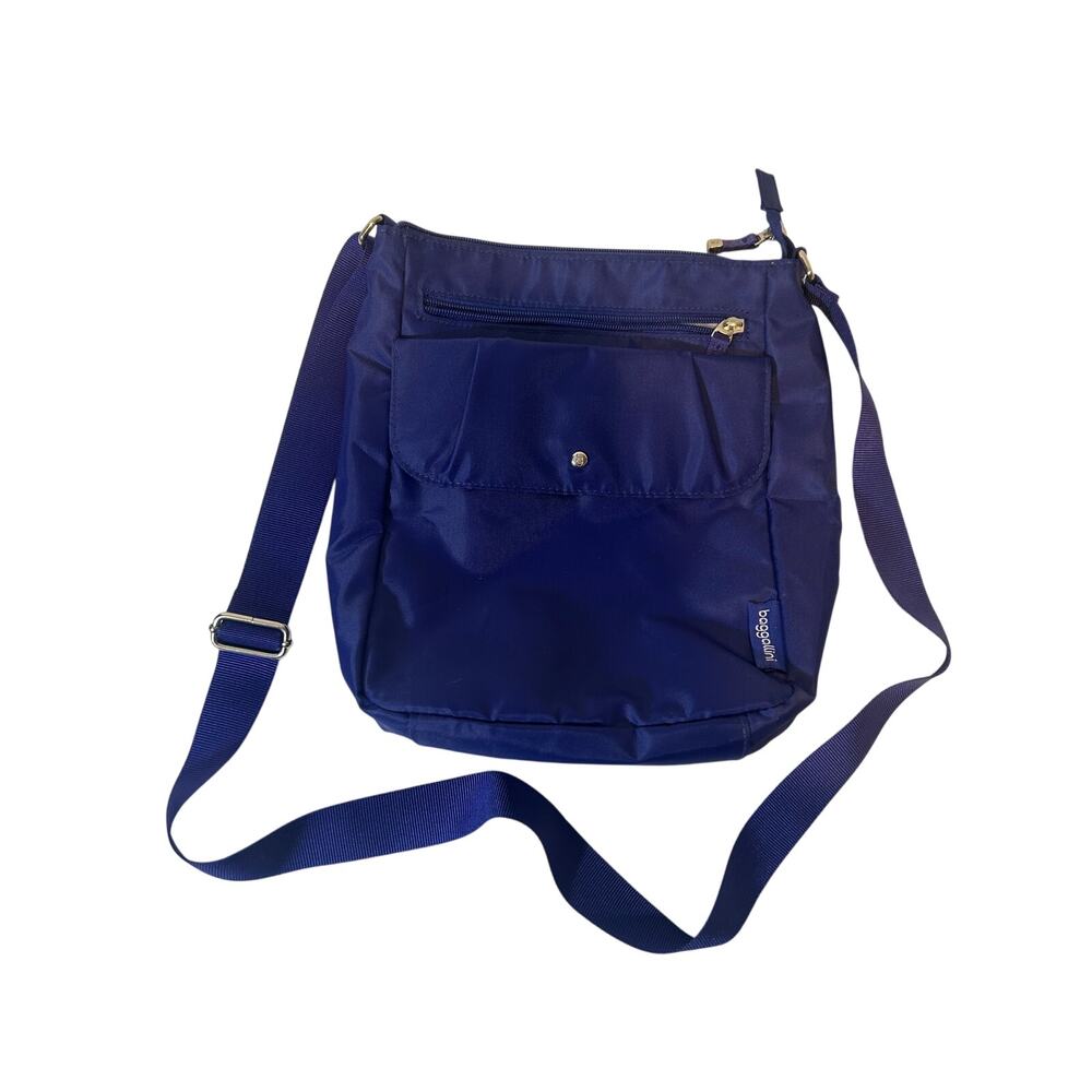 Baggalini Crossbody messenger bag Blue Nylon front zipper and pouch